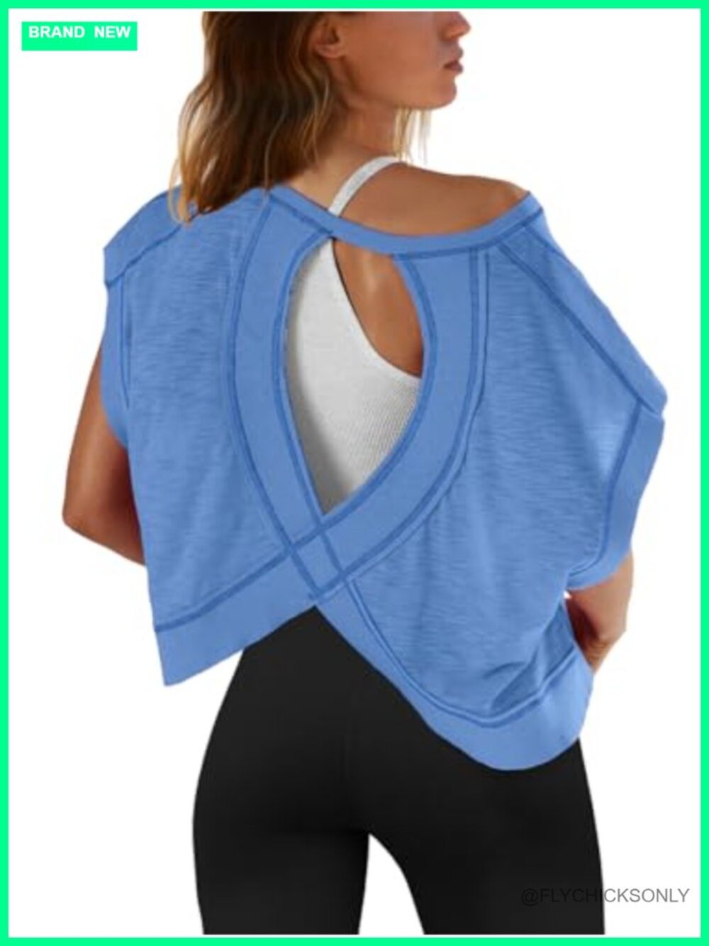 Open Back Workout Crop Top Short Sleeve Athletic Gym Yoga Tee
